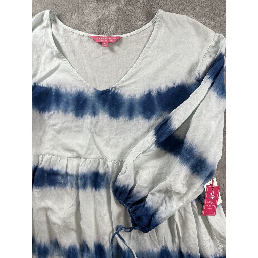 New SIMPLY SOUTHERN Dress Sz L Tie Dye Blue White Tiered Coverup Casual Beachy